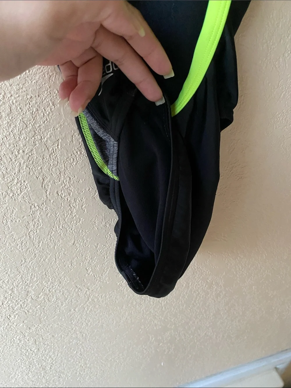 Speedo Black with Neon Yellow-Green Panel Athletic One-Piece